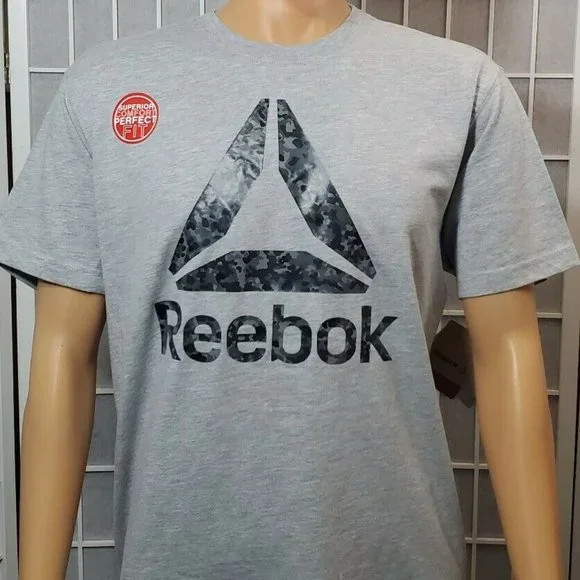 REEBOK SPORT TSHIRT MEN REGULAR FIT SHORT SLEEVE FLECK CAMO SIZE S GREY HEATHER
