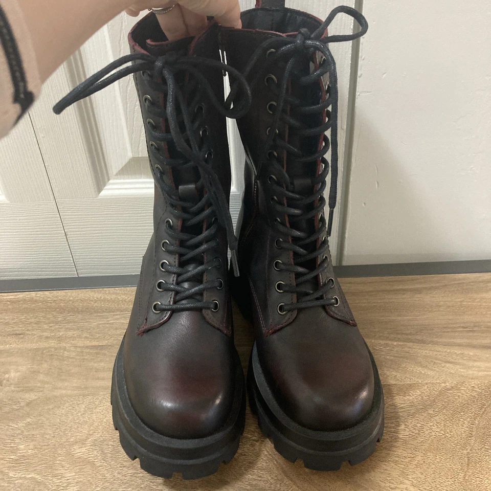 Botas de Combate Dingo Mad Maxine Para Mujer Talla 6.5 M Cuero Vino Tinto Foto 2 de 4