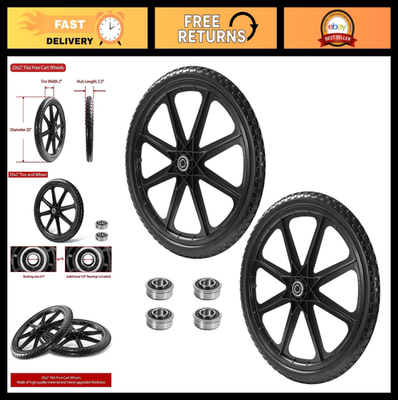 #ad 20quot; Flat Free Cart Wheels 2 Pack Compatible Tires for Lawn Mower amp; Garden Car $117.99