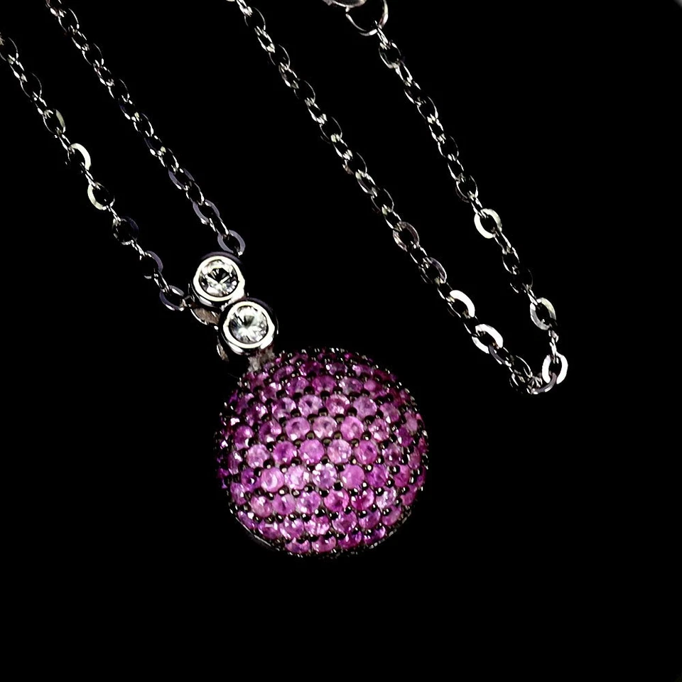 925 Sterling Silver Necklace Ruby Myanmar Round Diamond Cut Topaz Gemstone 18in - Image 2 of 4