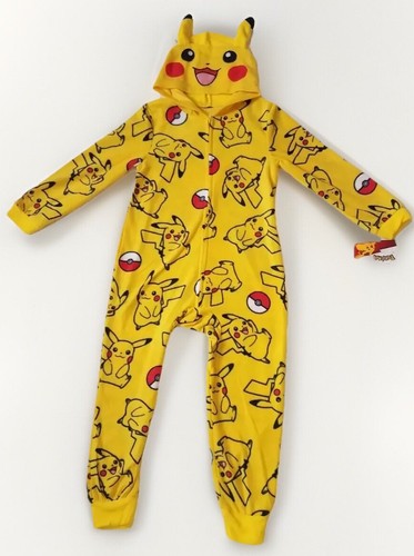 pokemon pikachu union suit hoodie pajamas boys size MEDIUM M 8 long sleeve - Picture 2 of 5