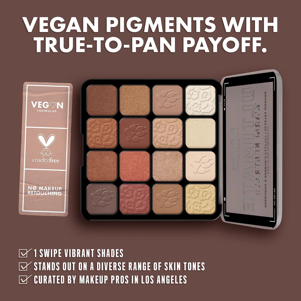 NYX Warm Neutrals Vegan Eyeshadow Palette 16 Pigmented Shades Cruelty Free - Image 4 of 4