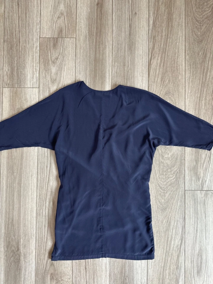 Vestido drapeado Thakoon Addition 100 % seda azul marino para mujer talla 2 cuello en V diseñador  Foto 3 de 4