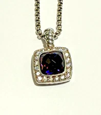 David Yurman Petite Albion Sterling Silver Amethyst and Diamond Necklace