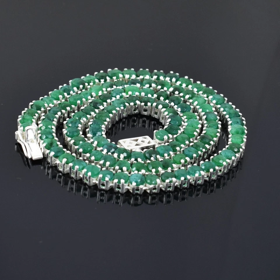 Elegante Collar Tenis Esmeralda Verde Natural 20ct Oro Blanco 14k Más de 18" Foto 2 de 4