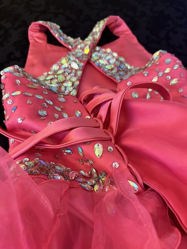 Pink Maximalist Cupcake Ruffly Iridescent Beaded Girls Organza Formal Gown - Picture 22 of 24