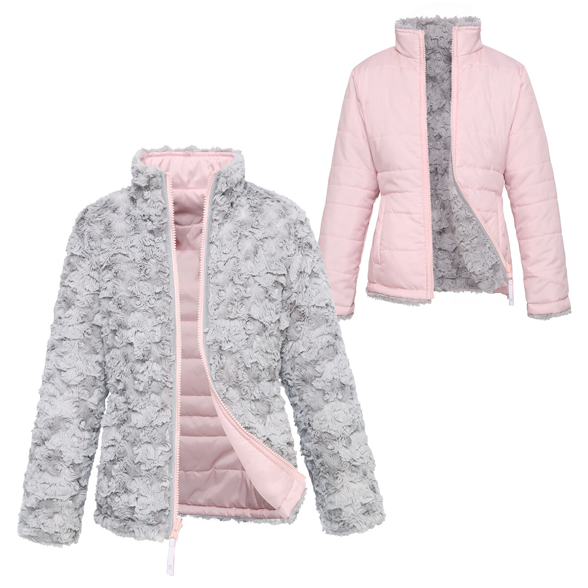 Rokka&Rolla Girls' Reversible Sherpa Fleece Puffer Jacket Teddy Sherpa Coat