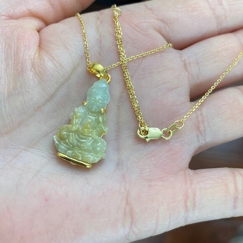 14K Real Solid Gold Genuine Jade Kwan 