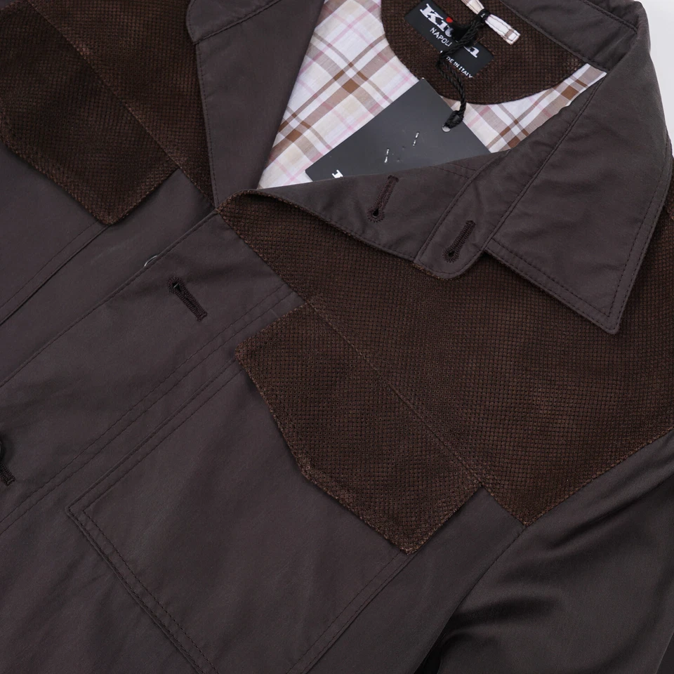 Легкая шоколадно-коричневая шелковая куртка Kiton с кожаными деталями M (ЕС 50) - Изображение 4 из 4