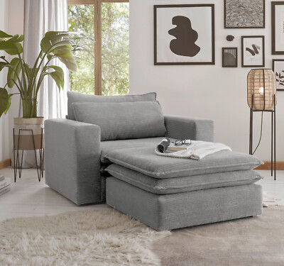 Loveseat Sessel Set in hellgrau Cord Loungesessel mit Hocker Relaxsessel Pesaro
