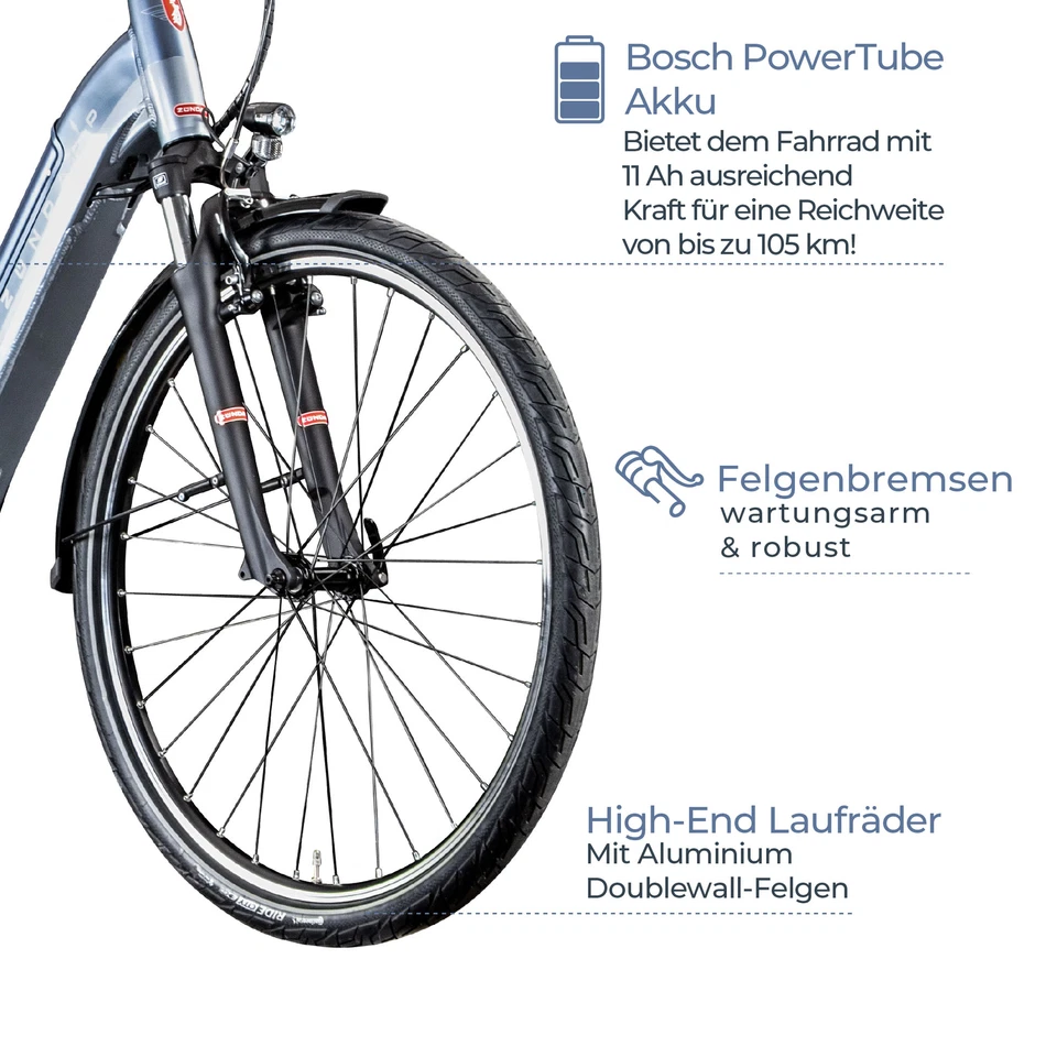 Zündapp Z909 E Bike Damenrad 28" Pedelec 150-170cm Hollandrad grau 46cm B Ware - Bild 3 von 4