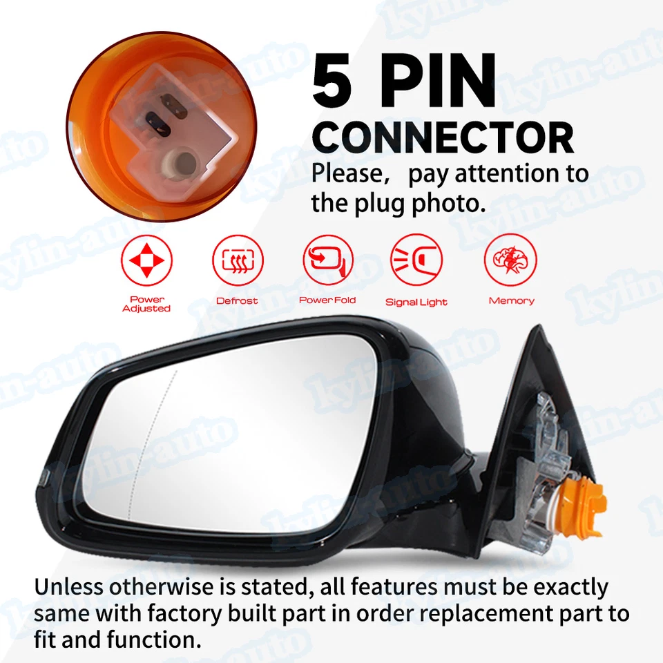 Black Heated Power Mirror 5-Pin For 2016-2020 BMW F32 428i 435i 440i 2015 Left - Imagem 3 de 4