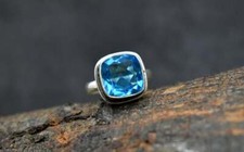 Awesome Swiss Blue Topaz Gemstone 925 Sterling Silver Handmade Ring All Size