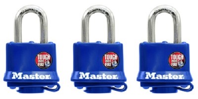 (4) sets 3 Pack  MASTER LOCK 312TRI 1-1/2'' BLUE ALL WEATHER LAMINATED PADLOCKS