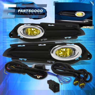 For 16-18 Honda HR-V HRV Bumper Driving Yellow Fog Lights Lamps + Switch Bezel