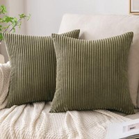 Kordsamt Kissenbezug OlivgrüN 45X45Cm 2Er Set Sofa Deko