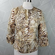 Chicos Sizs 1 Medium Animal Print Jacket Blazer Geometric career ruched sleeve