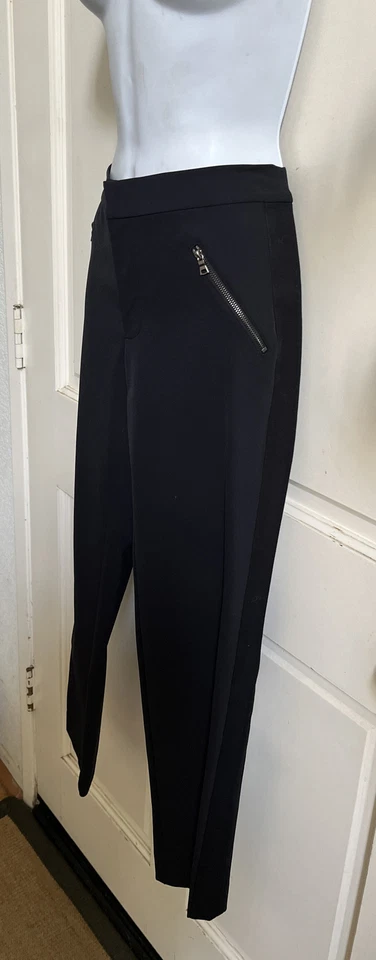 REBECCA TAYLOR ¡NUEVA! Pantalones de esmoquin cónicos azul marino AVA TECHY con bolsillos con cremallera talla 6 Foto 4 de 4