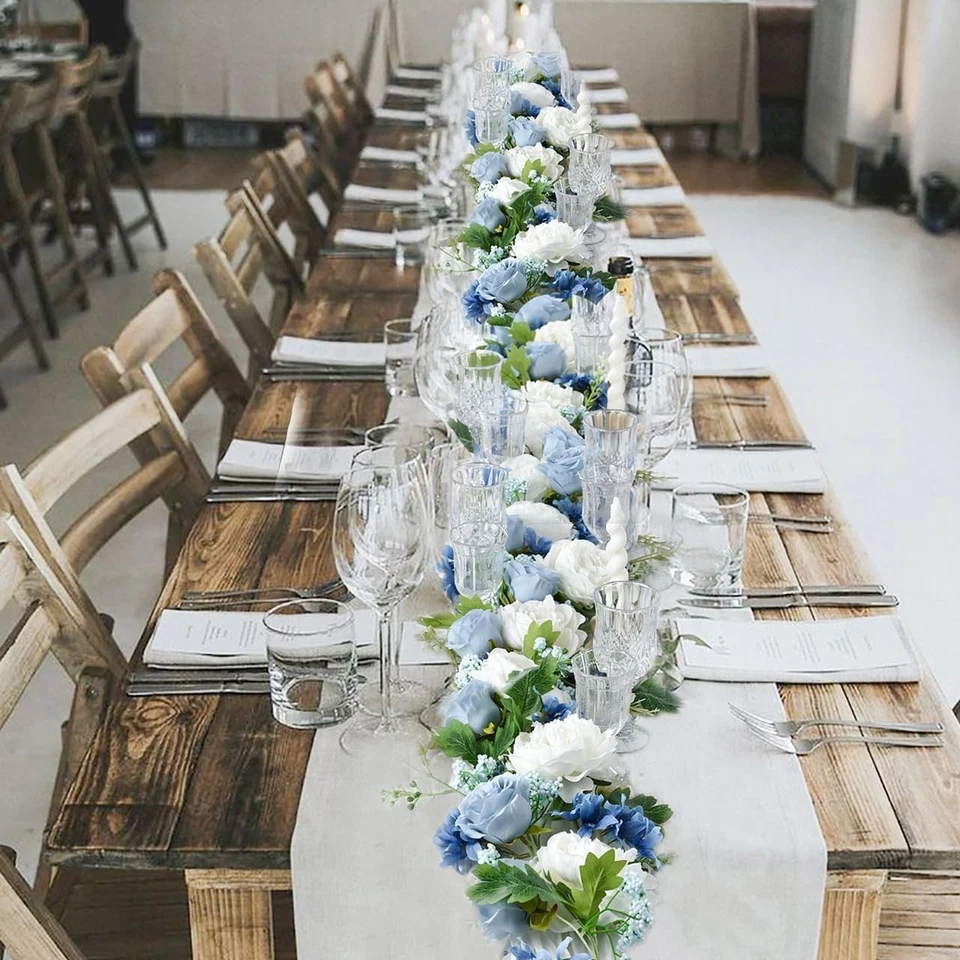 Guirnalda De Peonías Artificiales, 12 Pasteles Color Blanco Y Azul Y Azul Oscuro NUEVO Foto 4 de 4