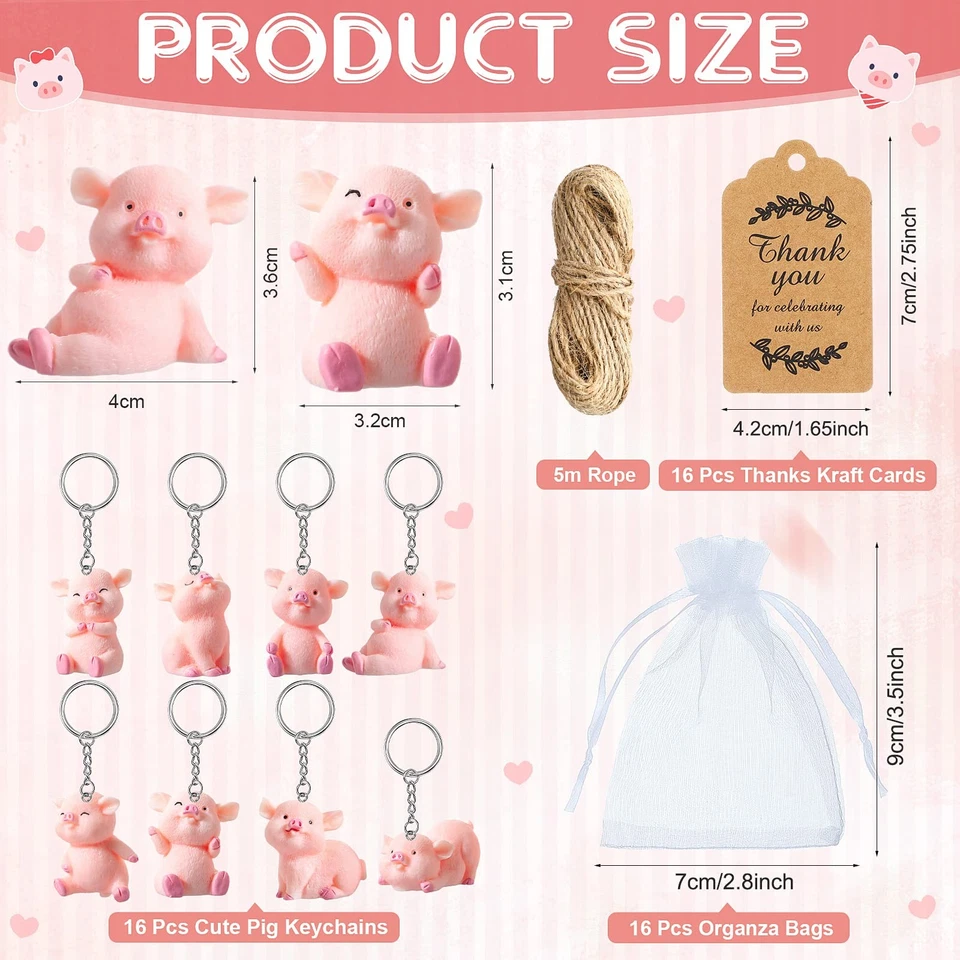 48 Juegos Llavero Cerdo Favores Fiesta Cerdo Rosa Llavero Devolución Regalo para Invitado con... Foto 3 de 4
