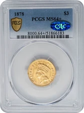 1878 $3 Gold Indian MS64+ PCGS Secure CAC 950873-1