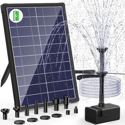 Solar Wasserpumpe mit Batterie Backup, 7,5W Solar Teichbrunnen mit 3600mAh Fledermaus