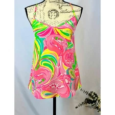 Lilly Pulitzer Dusk Camisole Racer Back 100% Silk Flamingo Print Size M