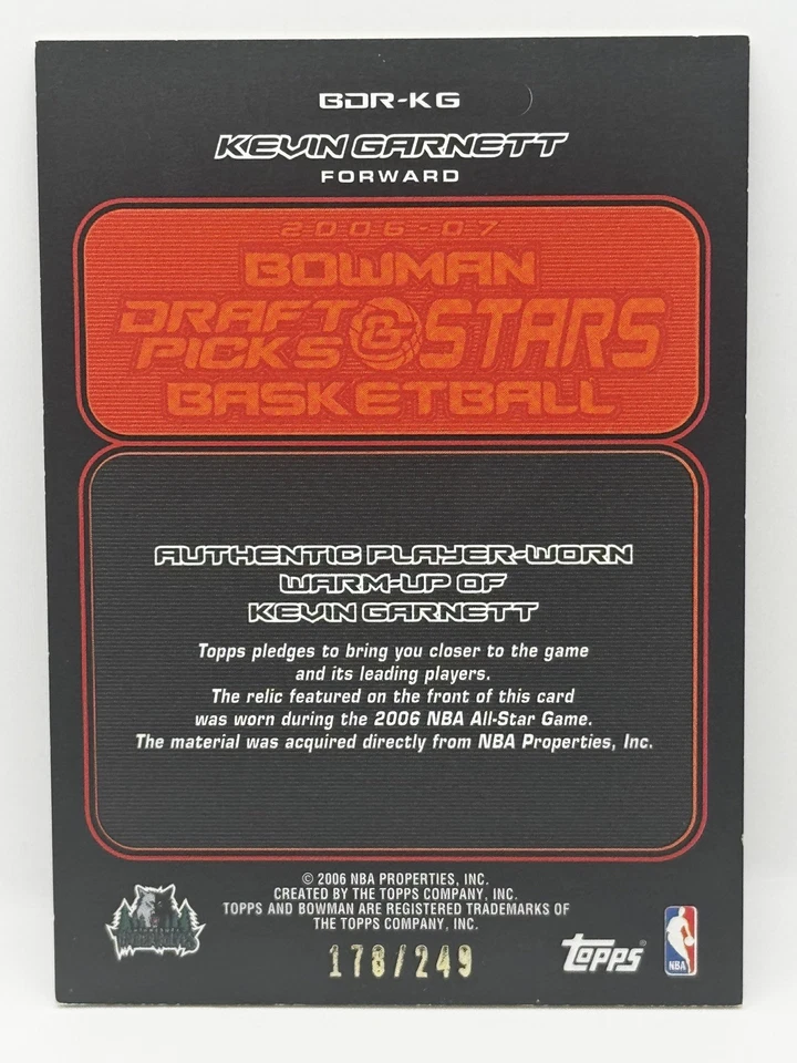 Camiseta Kevin Garnett 2006-07 Bowman Relics #BR-KG Minnesota Timberwolves Foto 2 de 2