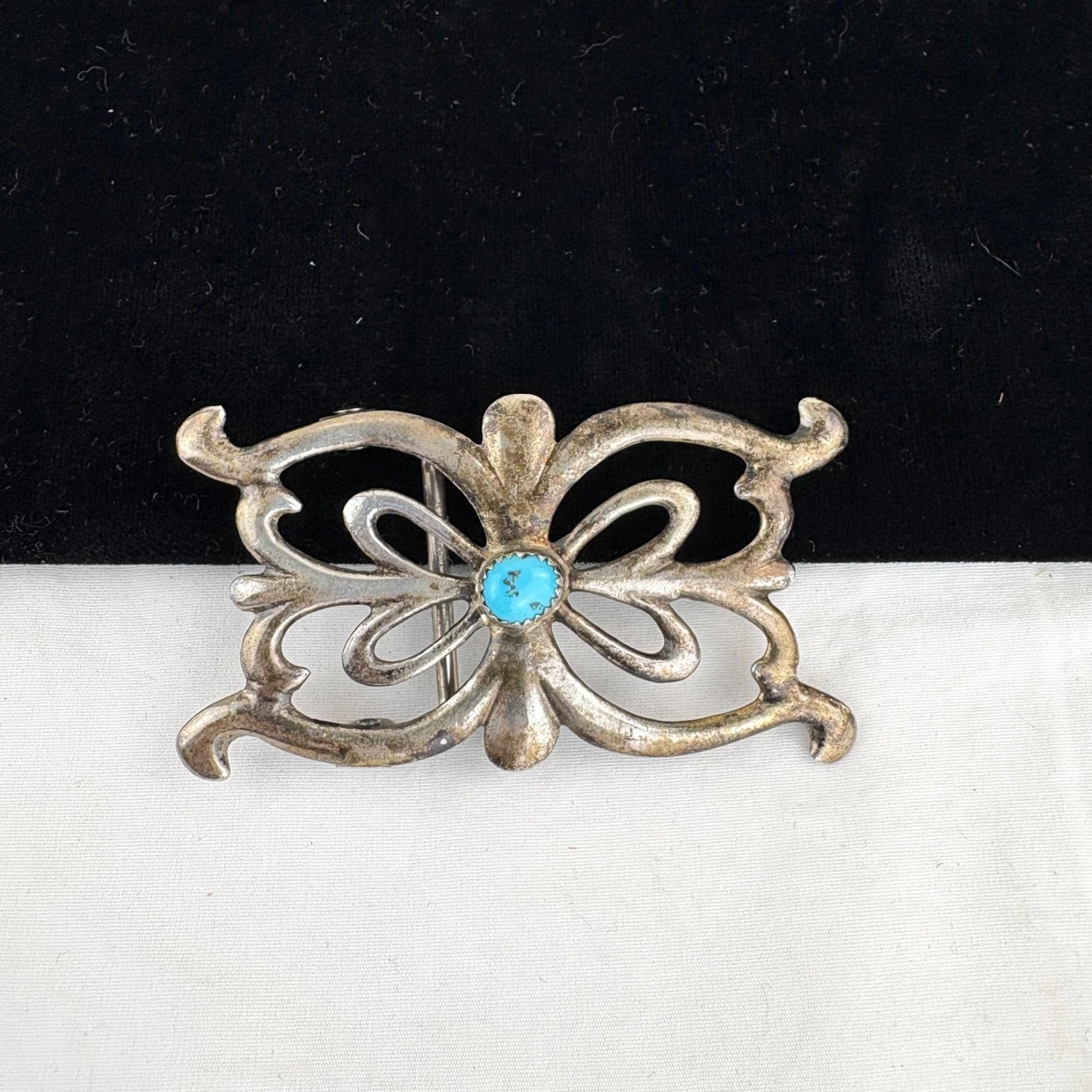 Vintage Navajo Sterling Silver Turquoise Belt Buckle 42g Sand Cast - Fan, Ketoh Belt, A Vintage, Buckle, Cast, Turquoise, Converted Old  main image 3