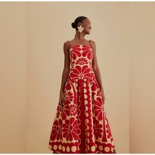 Farm Rio Palermo Red Sleeveless Linen Dress Size X Large