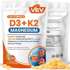 VEV Vitamin D3 K2 10000 IU Magnesium Zinc Softgels Bone Muscle Support 300