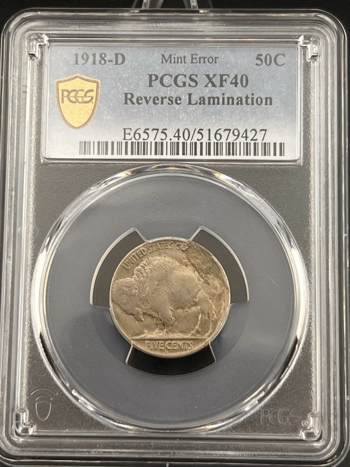 1918-D  Buffalo Nickel MINT & SLAB ERROR PCGS XF/40 Rev. Lam. & Slab Says  .50 - Image 3 of 4