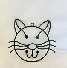 Cat Face Wall Hook Black Metal Whisker Dual Hooks Key Leash Towel Holder