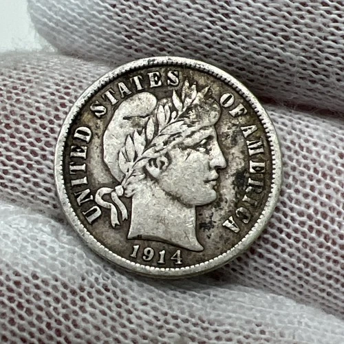 1914 D Barber Dime. 90% Silver.  Nice Higher Grade Old US Coin!