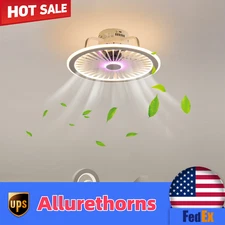 Modern Invisible Ceiling Fan Light 3-Color Dimmable LED Chandelier Lamp W/Remote