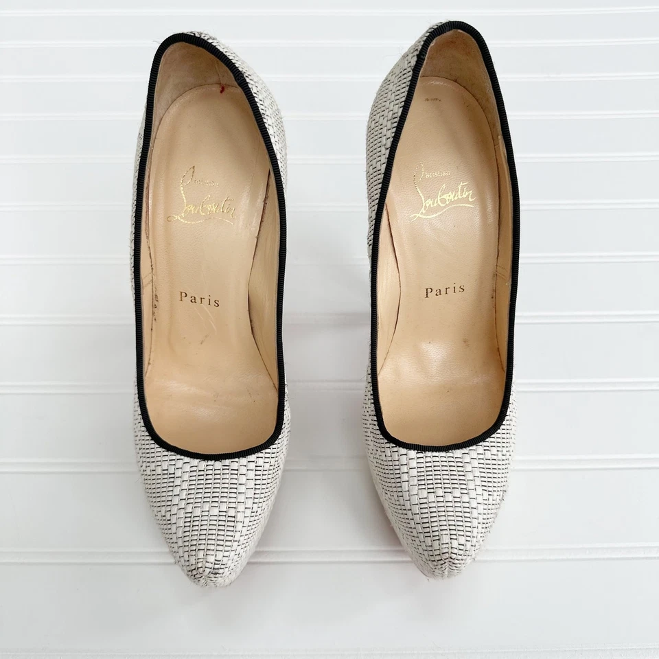 Christian Louboutin Rafia Narciso Plataforma Y2K Vintage Bombas Negro Blanco Foto 4 de 4