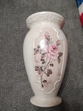 Vintage FTD Embossed Floral 9.25" Ceramic Flower Vase