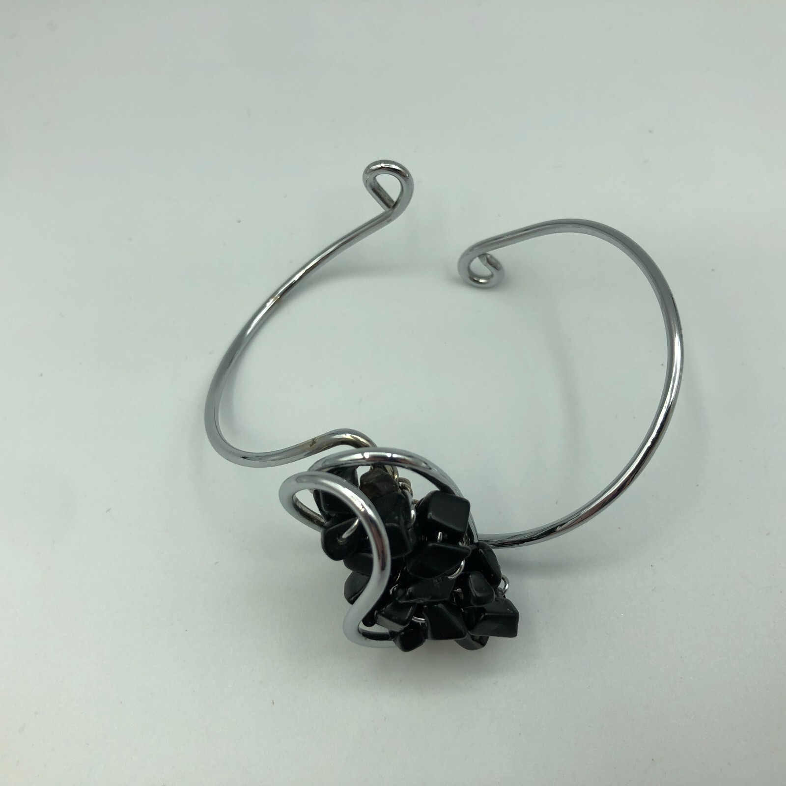 Statement Bangle Silver Tone & Black Stone Y2K Ch… - image 4