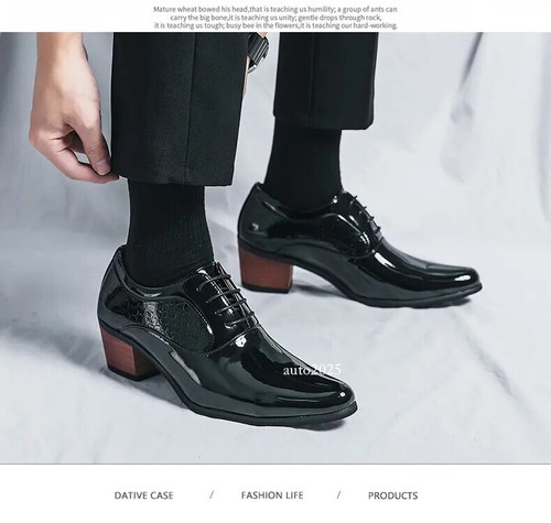 Men's Cuban Heels Lace Up Wedding Groom Oxfords Dressy Party Business Shoes Size - Picture 9 of 26