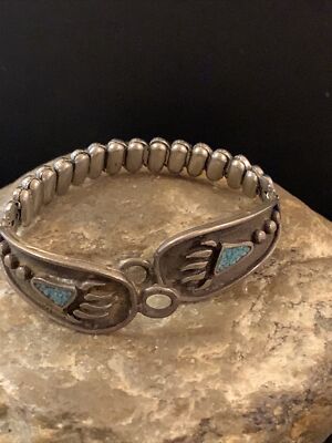 Very Old Navajo Sterling Silver Watch Tips Old Pawn Blue Turquoise Inlay s-l400.jpg main image 3