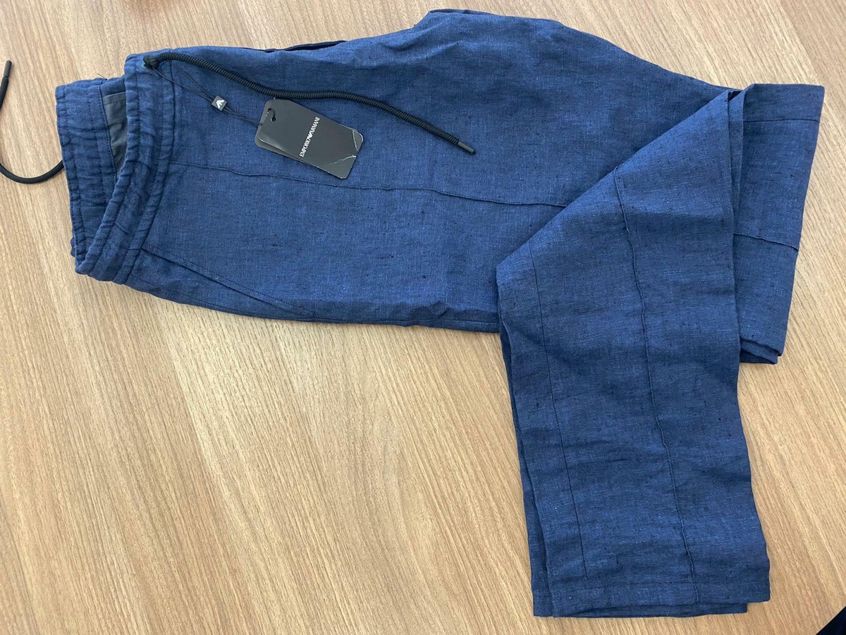 パンツ EMPORIO ARMANI 100% Linen Pants Emporio Armani Men's Superfine Linen Blend Trousers, Navy