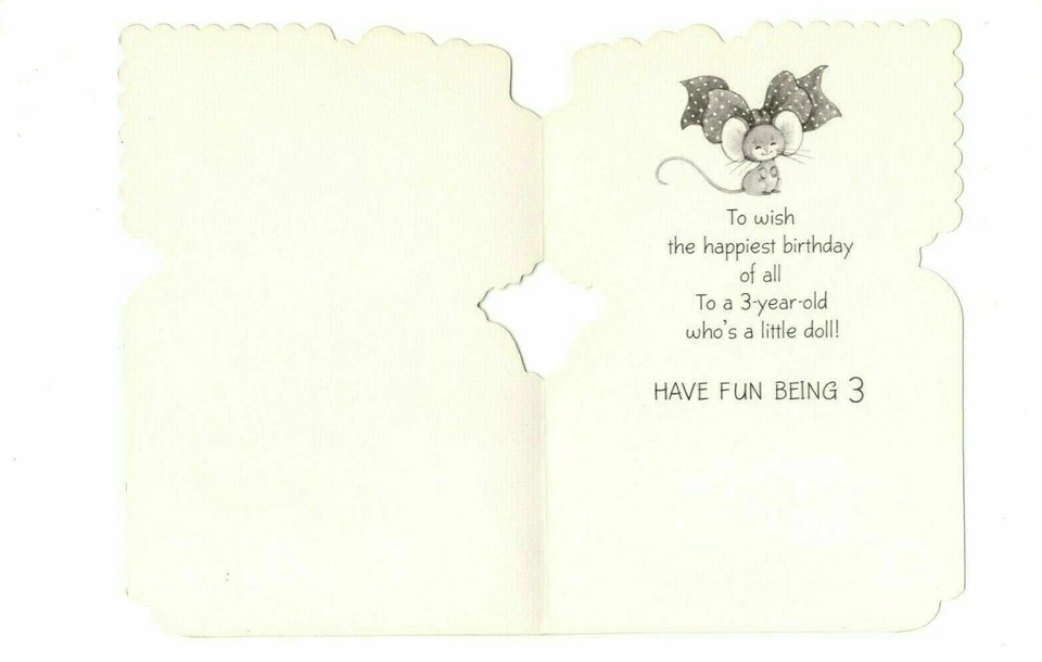 3er Feliz Cumpleaños Vintage Niñas Tarjeta de Felicitación Muñeca con Perro 1977 Embajador Sin Usar Foto 2 de 4