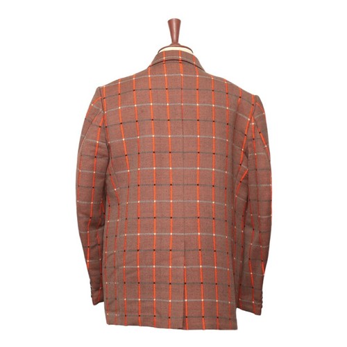 Mens Blazer Orange Brown Plaid Wool Velvet Formal Tuxedo Jacket Sport Coat 46R - Picture 2 of 7