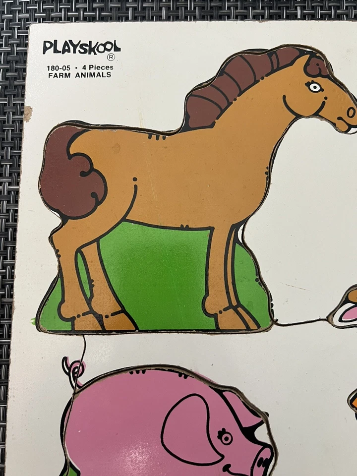 Playskool Farm Animals 4 Pcs Childrens Wood Puzzle Toy #180-05 Vtg 80s Horse Cow - Image 4 of 4