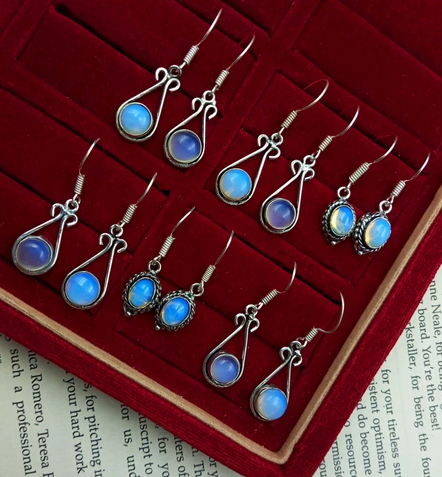 Pendientes de gancho de diseñador enchapados en plata de ley 925 con piedras preciosas de opalita Best Buy Foto 3 de 3