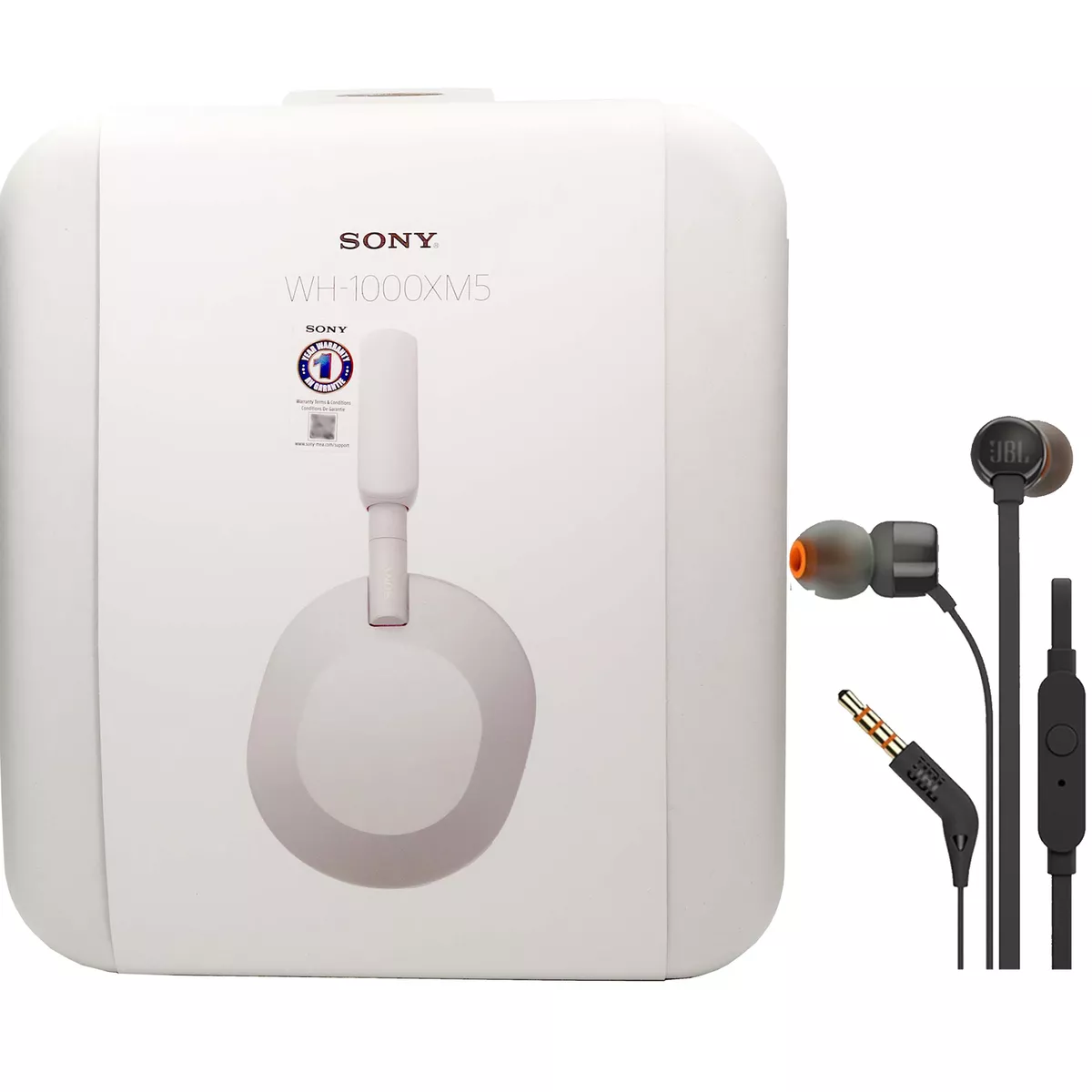 Sony WH-1000XM5 Over-Ear Headphones Silver with JBL T110 in Ear