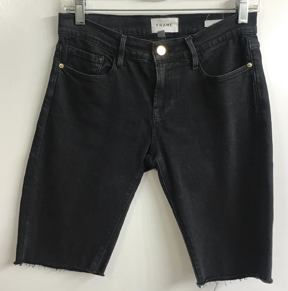 Bermuda jeans stretch preta Le Garson bainha crua tamanho 24