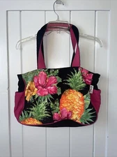 Sun N Sand Paul Brent Hibiscus and Pineapple Medium Tote Bag, 14” x 4” x 10”