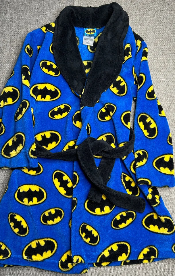 DC Comics Kids Boys Size 7 Batman Robe Blue w/ Batman Bat Symbol Prints - Image 3 of 4