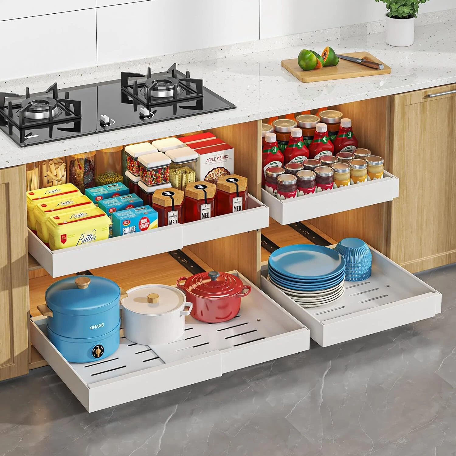 Pull Out Cabinet Organizer Expandable Drawer Organizer Easy Slide out Drawers